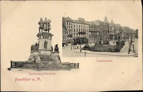 Ak Frankfurt am Main, Gutenberg-Denkmal, Goetheplatz