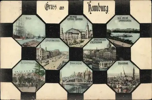 Ak Hamburg, Hafen, Alsterpavillon, Brooksbrücke, Jungfernstieg, Alsterdamm, Zentralbahnhof