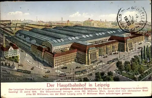 Künstler Ak Georg Hertel, Leipzig, Hauptbahnhof