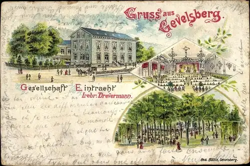 Litho Gevelsberg im Ruhrgebiet, Gesellschaft Eintracht, Inh. Lebr. Drevermann, Saal, Garten