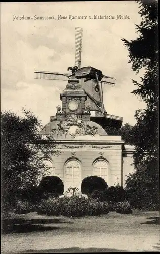 Ak Potsdam in Brandenburg, Sanssouci, neue Kammern, historische Mühle