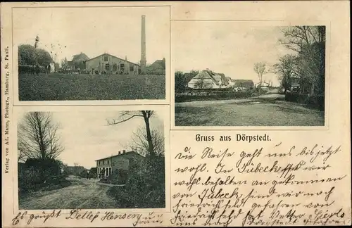 Ak Dörpstedt in Schleswig Holstein, Teilansichten, Fabrik, Straßenpartie