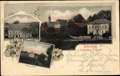 Ak Dittersbach Frauenstein im Erzgebirge, Teilansicht, Kirche
