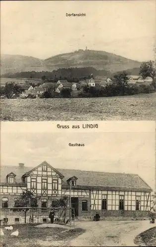 Ak Lindig in Thüringen, Gasthaus, Panorama