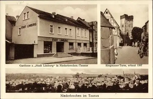 Ak Niederbrechen Brechen Mittelhessen, Gasthaus Stadt Limburg, Ringmauer Turm, Panorama