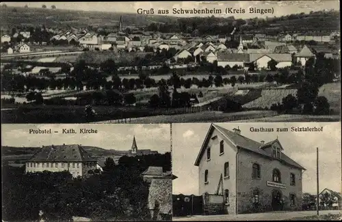 Ak Schwabenheim an der Selz Rheinhessen, Gasthaus zum Selztalerhof, Probstei, Kirche