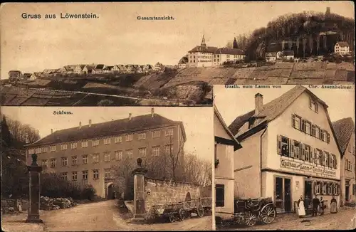 Ak Löwenstein in Württemberg, Gasthaus zum Lamm, Schloss, Totalansicht