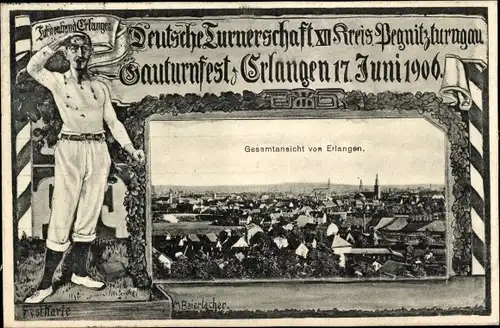 Passepartout Ak Erlangen in Mittelfranken, XII Kreis Pegnitzturngau, Gauturnfest 1906, Totalansicht