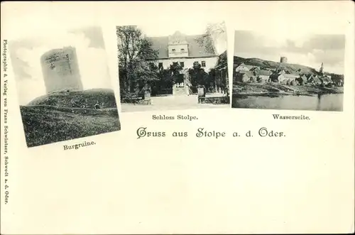 Ak Stolpe an der Oder Angermünde in der Uckermark, Schloss, Burgruine, Totalansicht