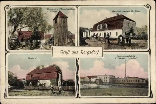 Ak Borgsdorf Niederschlesien, Lederpappenfabrik Prinzdorf, Försterei, Tischlerei