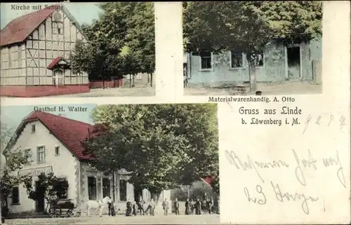 Ak Linde in der Mark Löwenberger Land, Materialwarenhandlung A. Otto, Kirche, Gasthaus