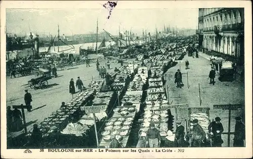 Ak Boulogne sur Mer Pas de Calais, Fish on the Quays, Erstellt