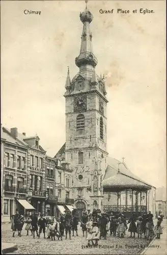 Ak Chimay Wallonien Hennegau, Kirche, Platz, Denkmal
