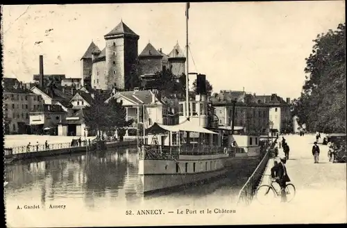 Ak Annecy Haute Savoie, Der Hafen und das Schloss, Steam