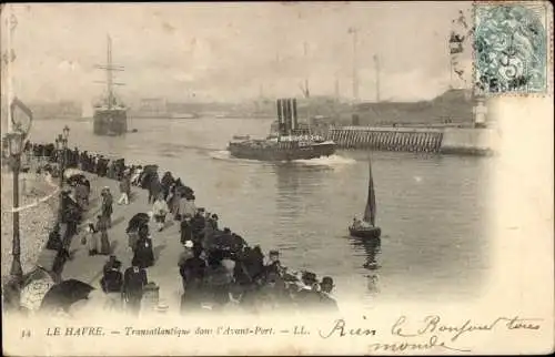 Ak Le Havre Seine Maritime, Transatlantik im Außenhafen