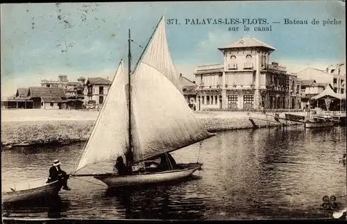 Ak Palavas les Flots Hérault, Fischerboot auf dem Kanal