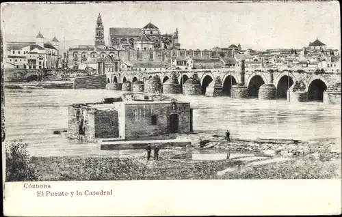 Ak Cordoba Andalusien Spanien, Brücke, Kathedrale