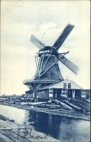 Ak Niederlande, Windmühle, Flusspartie
