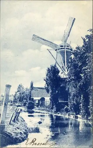 Ak Niederlande, Windmühle, Flusspartie