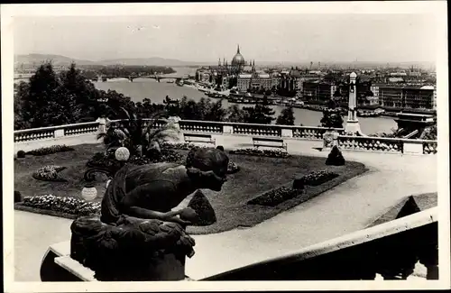 Ak Budapest Ungarn, Königliche Burg, Denkmal, Garten