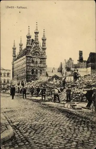 Ak Louvain Leuven Löwen Flandern Flämisch Brabant, Rathaus, Kriegszerstörungen, I. WK