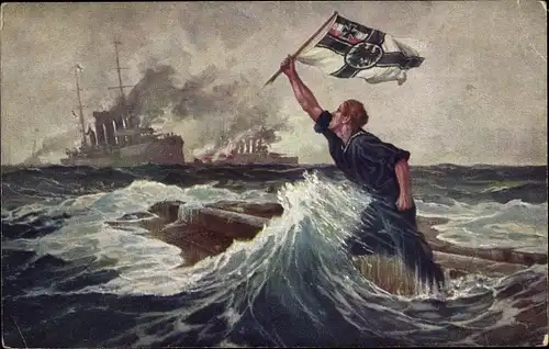 Künstler Ak Bohrdt, Hans, Der letzte Mann, Sinkender Matrose, Falklandinseln, 08. Dezember 1914