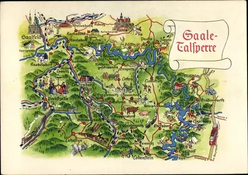 Landkarten Ak Saalfeld an der Saale Thüringen, Saale-Talsperren