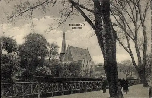 Ak Mühlhausen in Thüringen, Petrikirche, Treppe, Spaziergänger