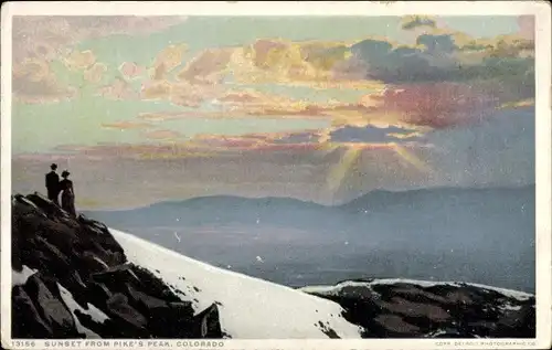 Ak Colorado USA, Sonnenuntergang vom Pikes Peak