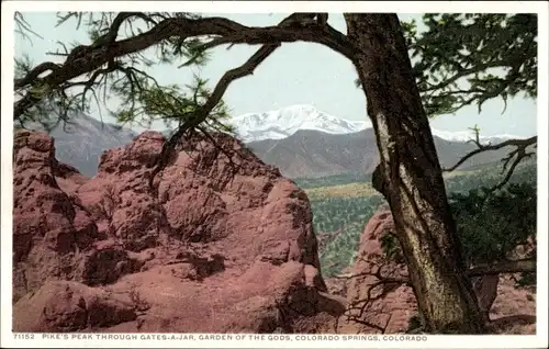 Ak Colorado USA, Pikes Peak durch Gates, Garten der Götter