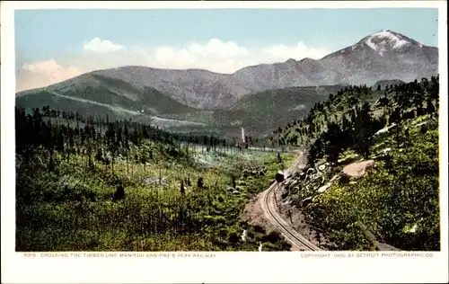 Ak Colorado USA, Überquerung der Timberline, Manitou und Pikes Peaks Railway