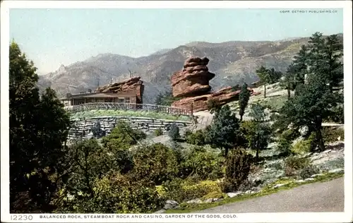 Ak Colorado USA, Balanced Rock, Steamboat Rock und Casino, Garden of the Gods