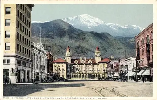 Ak Colorado Springs Colorado USA, Antlers Hotel und Pikes Peak Ave
