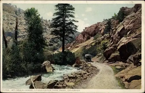 Ak Colorado USA, Saint Vrain Canon Lyons-Estes Park Road