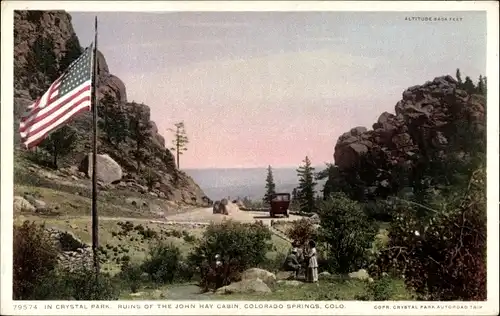 Ak Colorado Springs Colorado USA, Crystal Park, Ruinen der John Hay Cabin