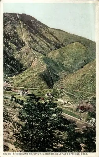 Ak Colorado Springs Colorado USA, The Incline Road hinauf zum Mount Manitou