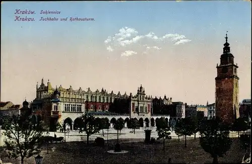 Ak Kraków Krakau Polen, Tuchhalle und Rathausturm