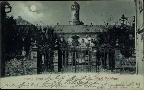 Mondschein Ak Bad Homburg vor der Höhe Hessen, Schloss, Portal