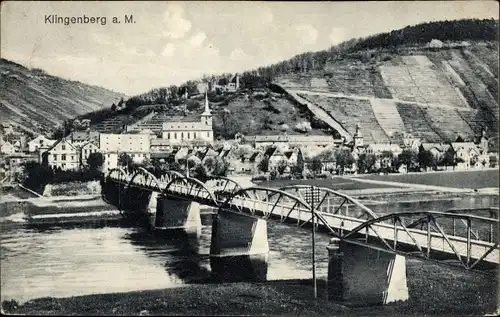 Ak Klingenberg am Main Unterfranken, Gesamtansicht, Brücke, Kirche