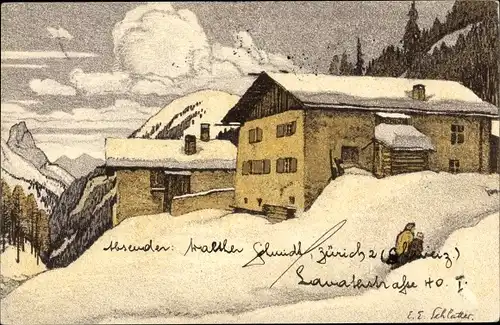 Künstler Ak Schlatter, E. E., Schweiz, Alpenlandschaft, Bekämpfung der Tuberkulose bei Kindern