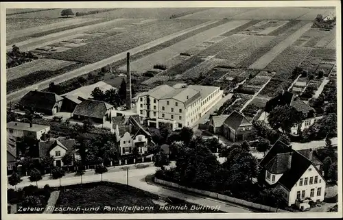 Ak Zetel in Oldenburg Friesland, Filzschuh- und Pantoffelfabrik Heinrich Bülthoff, Luftbild