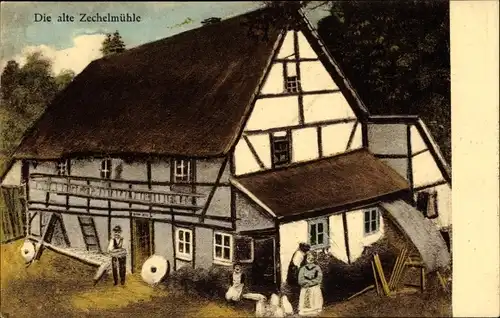 Künstler Ak Heynitz Nossen, alte Zechelmühle, Inh. Ernst Zechel, 1892 abgebrochen