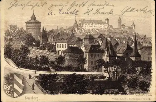 Künstler Ak Nürnberg in Mittelfranken, Gesamtansicht, Wappen