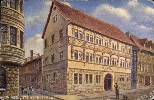 Künstler Ak Meiningen in Thüringen, Steinernes Haus