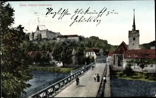 Ak Untermhaus Gera in Thüringen, Schloss Osterstein, Kirche, Brücke