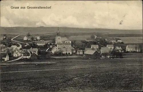 Ak Großwaltersdorf Eppendorf in Sachsen, Panorama, Kirche