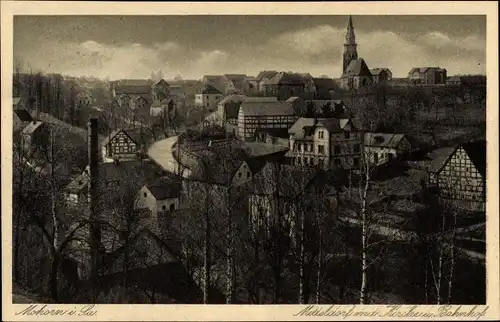 Ak Mohorn Wilsdruff Sachsen, Mitteldorf mit Kirche und Bahnhof