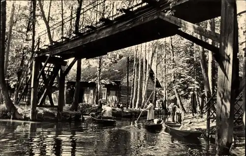 Ak Spreewald, Brücke, Kähne