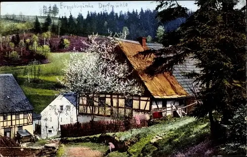 Ak Grumbach Jöhstadt im Erzgebirge, Dorfmühle, Baumblüte