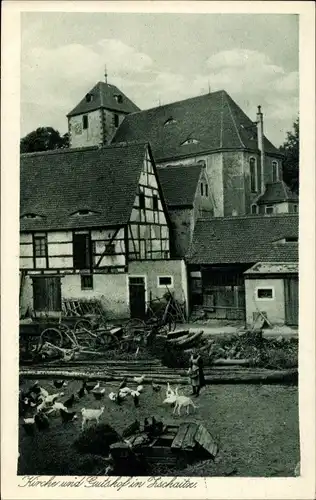 Ak Zschaitz Ottewig in Sachsen, Gutshof und Kirche, Tiere